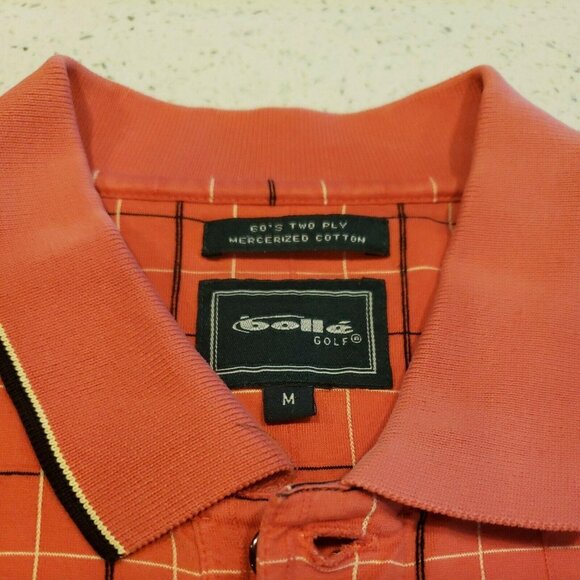 Bolle Men Golf Red Black Check Short Sleeve Polo Golf Shirt Size Medium cotton - Picture 2 of 8